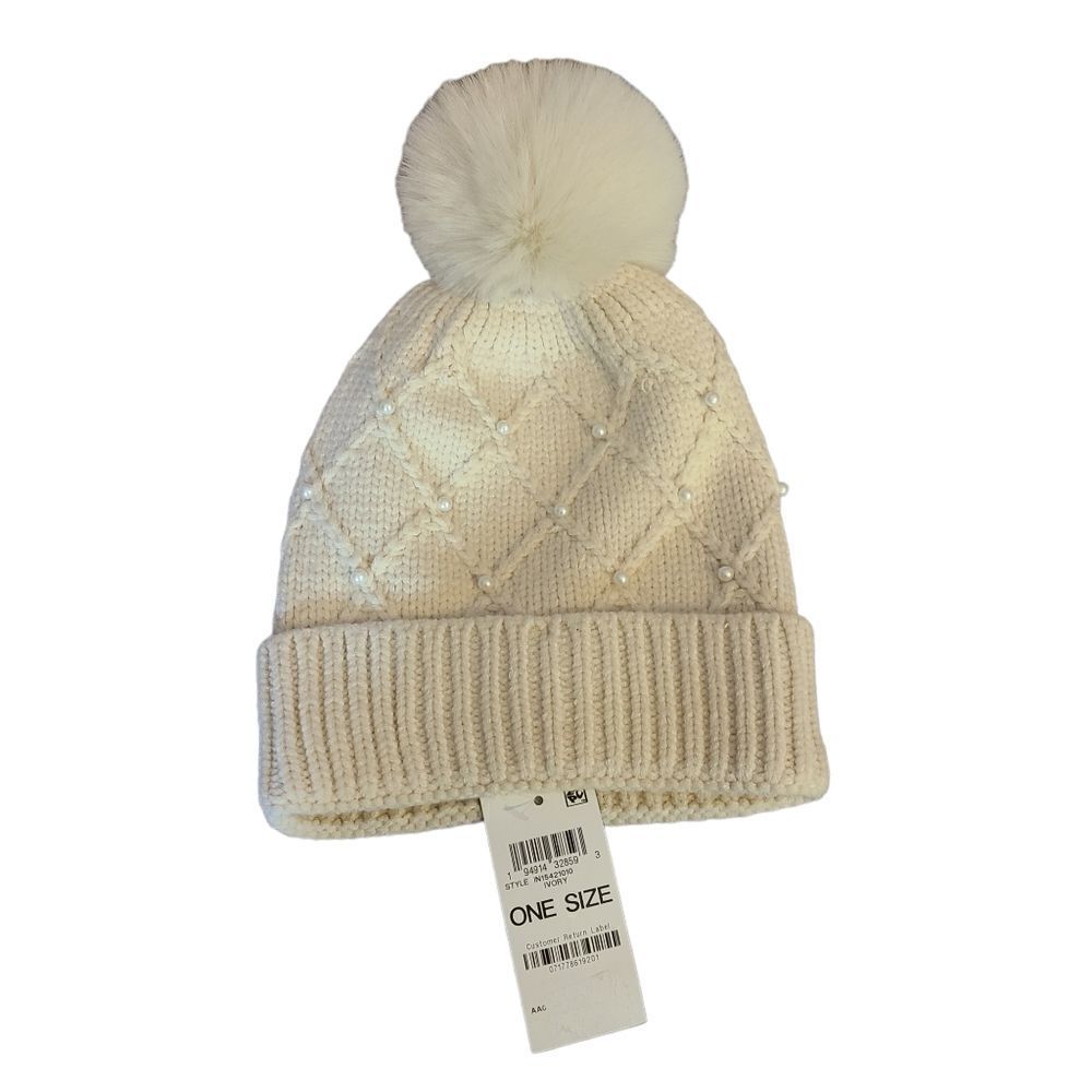 INC Ivory Pom Beaded Beanie One Size‎